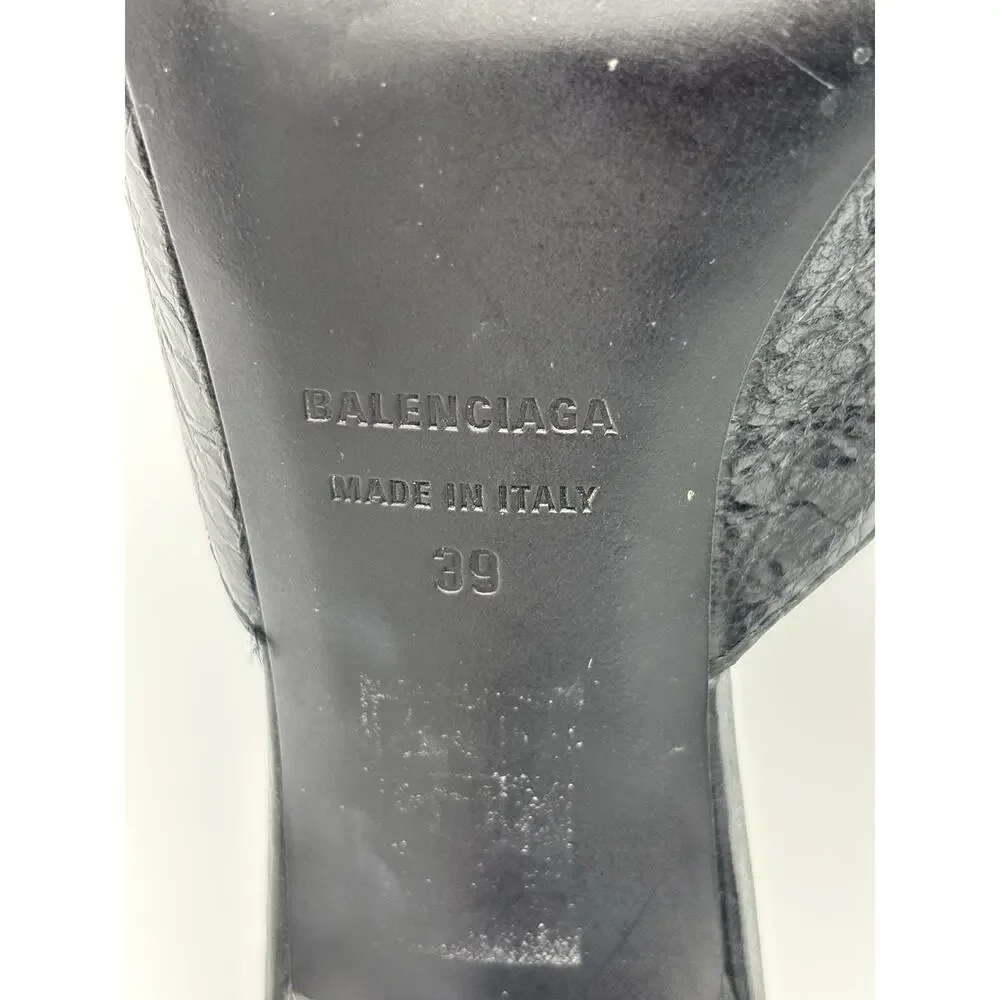Balenciaga Point Toe Mules Black Leather Studded Size 39 / 9 Kitten Heel